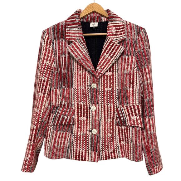 Cabi Red Plaid Blazer Jacket Womens M #6028 Button Front Classic Anchors Preppy - Picture 2 of 10